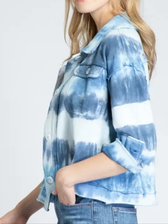 APNY Raw Edge Indigo Tie-dye French Terry Jacket, Size L - Picture 2 of 14